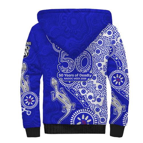 Canterbury-Bankstown Bulldogs NAIDOC Week 2026 Sherpa Hoodie Aboriginal Lizard Dot Painting - 50 Years of Deadly