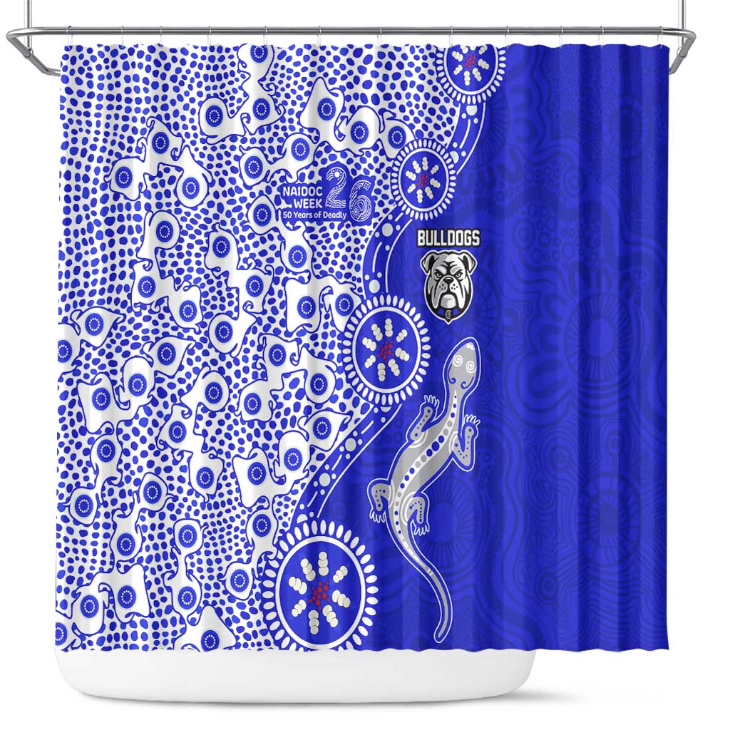 Canterbury-Bankstown Bulldogs NAIDOC Week 2026 Shower Curtain Aboriginal Lizard Dot Painting - 50 Years of Deadly