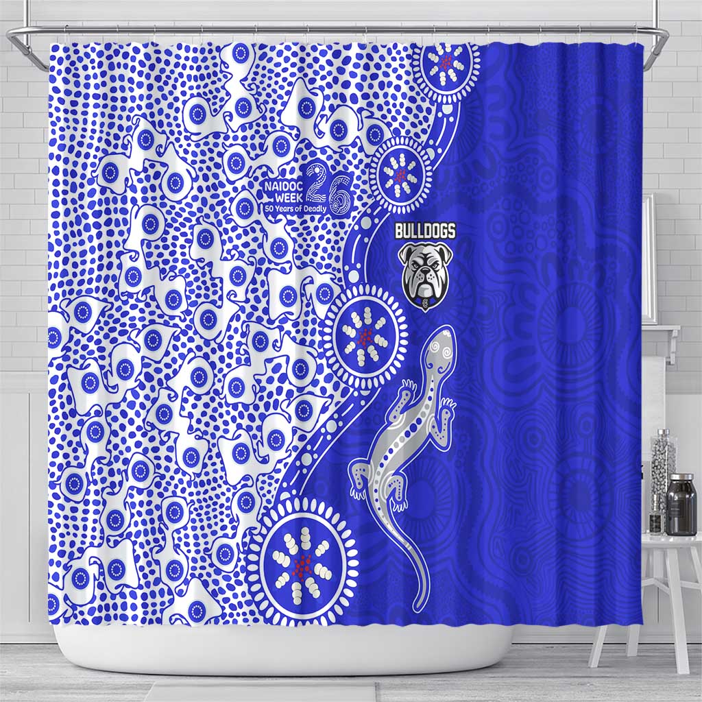 Canterbury-Bankstown Bulldogs NAIDOC Week 2026 Shower Curtain Aboriginal Lizard Dot Painting - 50 Years of Deadly
