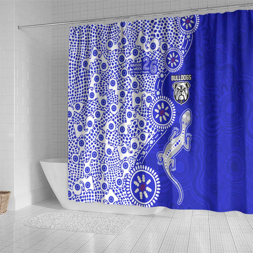 Canterbury-Bankstown Bulldogs NAIDOC Week 2026 Shower Curtain Aboriginal Lizard Dot Painting - 50 Years of Deadly