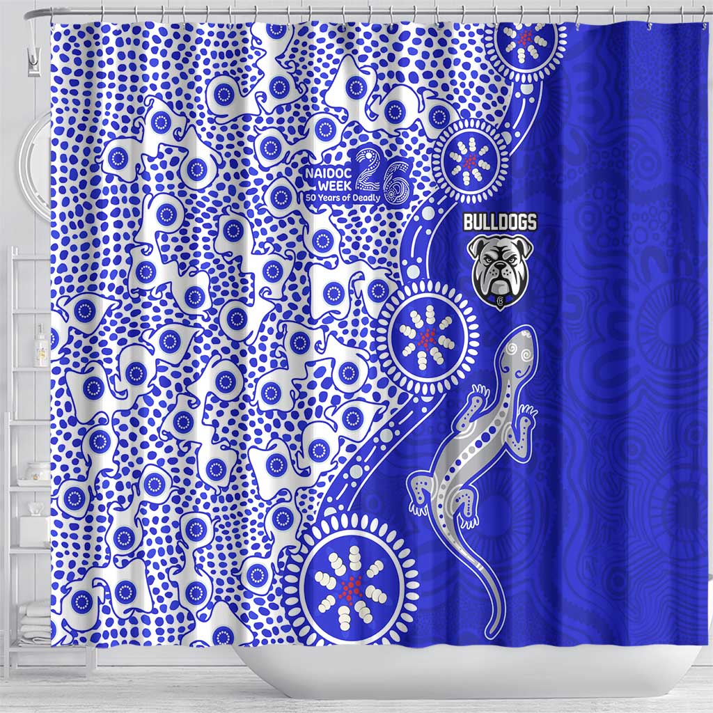 Canterbury-Bankstown Bulldogs NAIDOC Week 2026 Shower Curtain Aboriginal Lizard Dot Painting - 50 Years of Deadly