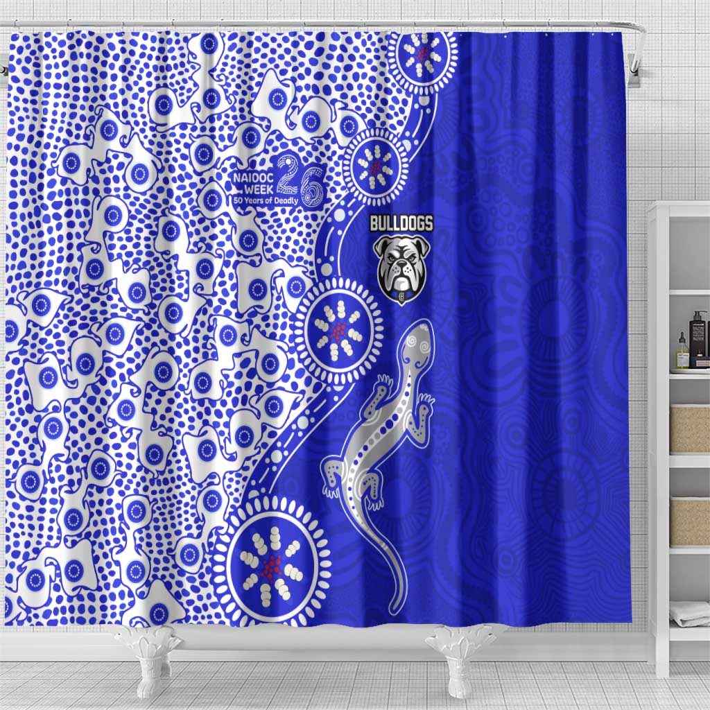 Canterbury-Bankstown Bulldogs NAIDOC Week 2026 Shower Curtain Aboriginal Lizard Dot Painting - 50 Years of Deadly