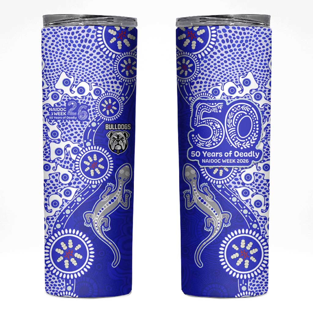 Canterbury-Bankstown Bulldogs NAIDOC Week 2026 Skinny Tumbler Aboriginal Lizard Dot Painting - 50 Years of Deadly