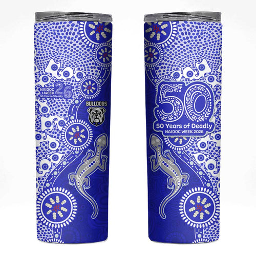 Canterbury-Bankstown Bulldogs NAIDOC Week 2026 Skinny Tumbler Aboriginal Lizard Dot Painting - 50 Years of Deadly