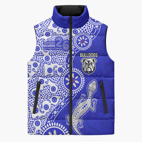 Canterbury-Bankstown Bulldogs NAIDOC Week 2026 Sleeveless Puffer Jacket Aboriginal Lizard Dot Painting - 50 Years of Deadly