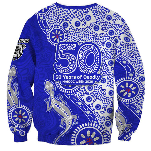 Canterbury-Bankstown Bulldogs NAIDOC Week 2026 Sweatshirt Aboriginal Lizard Dot Painting - 50 Years of Deadly
