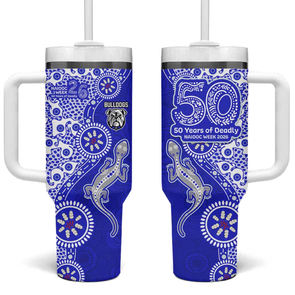 Canterbury-Bankstown Bulldogs NAIDOC Week 2026 Tumbler With Handle Aboriginal Lizard Dot Painting - 50 Years of Deadly