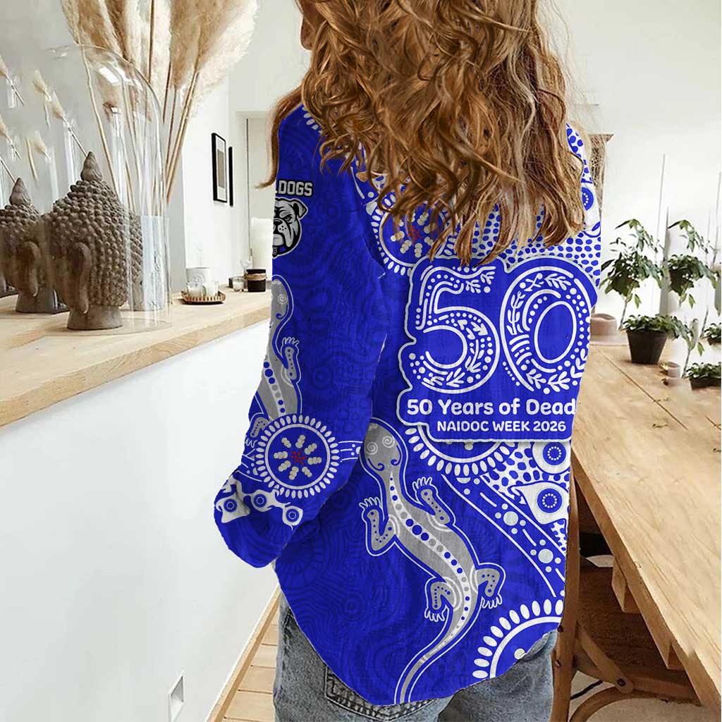 Canterbury-Bankstown Bulldogs NAIDOC Week 2026 Women Casual Shirt Aboriginal Lizard Dot Painting - 50 Years of Deadly