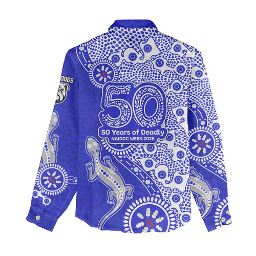 Canterbury-Bankstown Bulldogs NAIDOC Week 2026 Women Casual Shirt Aboriginal Lizard Dot Painting - 50 Years of Deadly