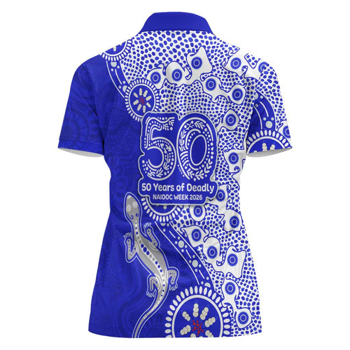 Canterbury-Bankstown Bulldogs NAIDOC Week 2026 Women Polo Shirt Aboriginal Lizard Dot Painting - 50 Years of Deadly
