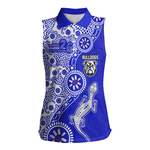 Canterbury-Bankstown Bulldogs NAIDOC Week 2026 Women Sleeveless Polo Shirt Aboriginal Lizard Dot Painting - 50 Years of Deadly
