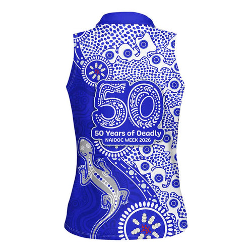 Canterbury-Bankstown Bulldogs NAIDOC Week 2026 Women Sleeveless Polo Shirt Aboriginal Lizard Dot Painting - 50 Years of Deadly