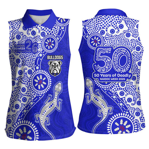 Canterbury-Bankstown Bulldogs NAIDOC Week 2026 Women Sleeveless Polo Shirt Aboriginal Lizard Dot Painting - 50 Years of Deadly
