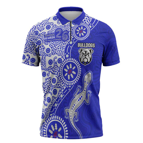 Canterbury-Bankstown Bulldogs NAIDOC Week 2026 Zipper Polo Shirt Aboriginal Lizard Dot Painting - 50 Years of Deadly