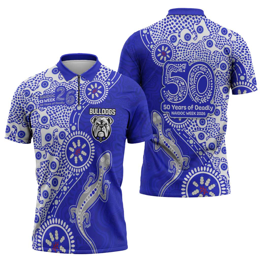 Canterbury-Bankstown Bulldogs NAIDOC Week 2026 Zipper Polo Shirt Aboriginal Lizard Dot Painting - 50 Years of Deadly