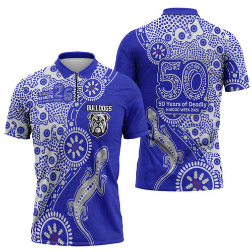 Canterbury-Bankstown Bulldogs NAIDOC Week 2026 Zipper Polo Shirt Aboriginal Lizard Dot Painting - 50 Years of Deadly