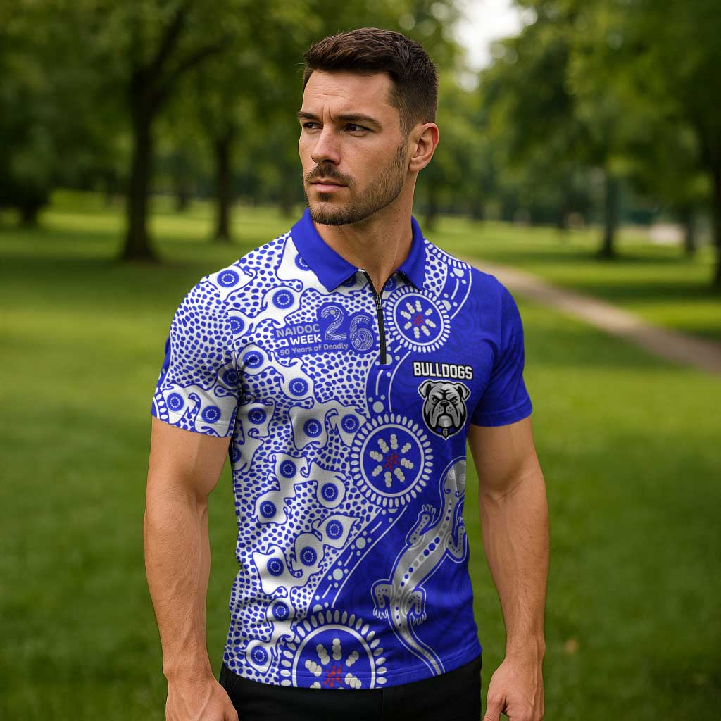 Canterbury-Bankstown Bulldogs NAIDOC Week 2026 Zipper Polo Shirt Aboriginal Lizard Dot Painting - 50 Years of Deadly