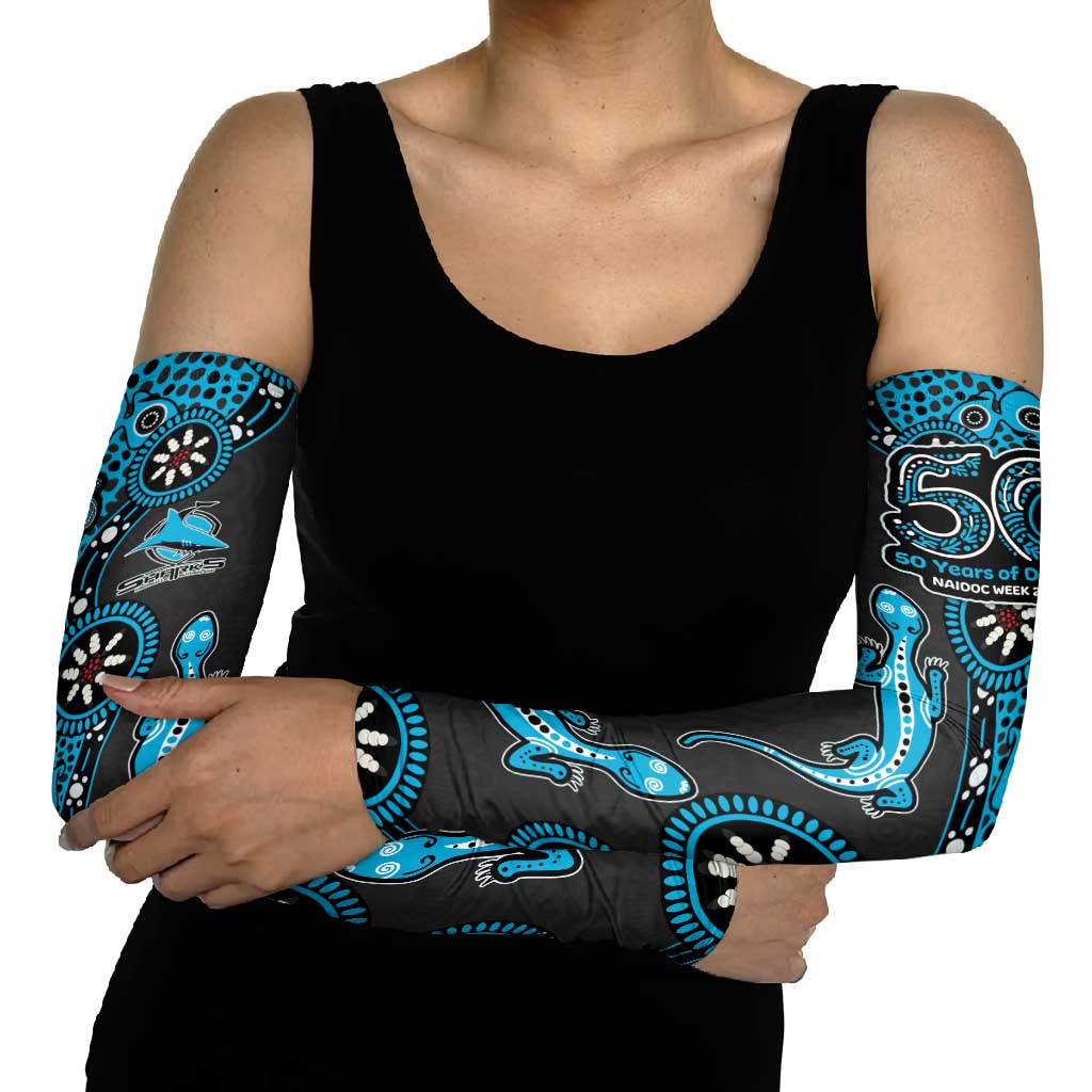 Cronulla-Sutherland Sharks NAIDOC Week 2026 Arm Sleeves Aboriginal Lizard Dot Painting - 50 Years of Deadly