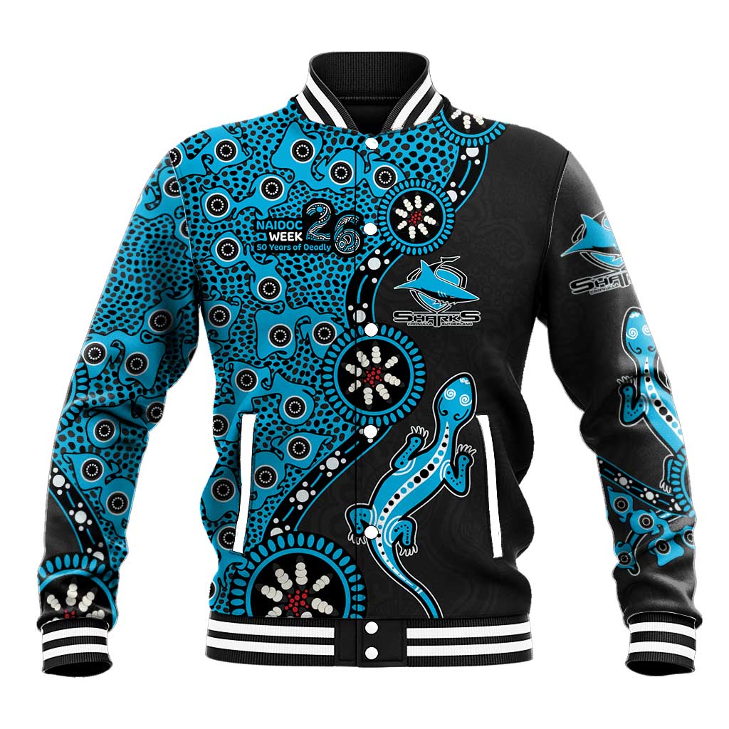 Cronulla-Sutherland Sharks NAIDOC Week 2026 Baseball Jacket Aboriginal Lizard Dot Painting - 50 Years of Deadly