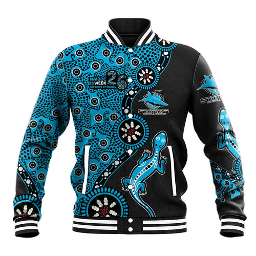 Cronulla-Sutherland Sharks NAIDOC Week 2026 Baseball Jacket Aboriginal Lizard Dot Painting - 50 Years of Deadly