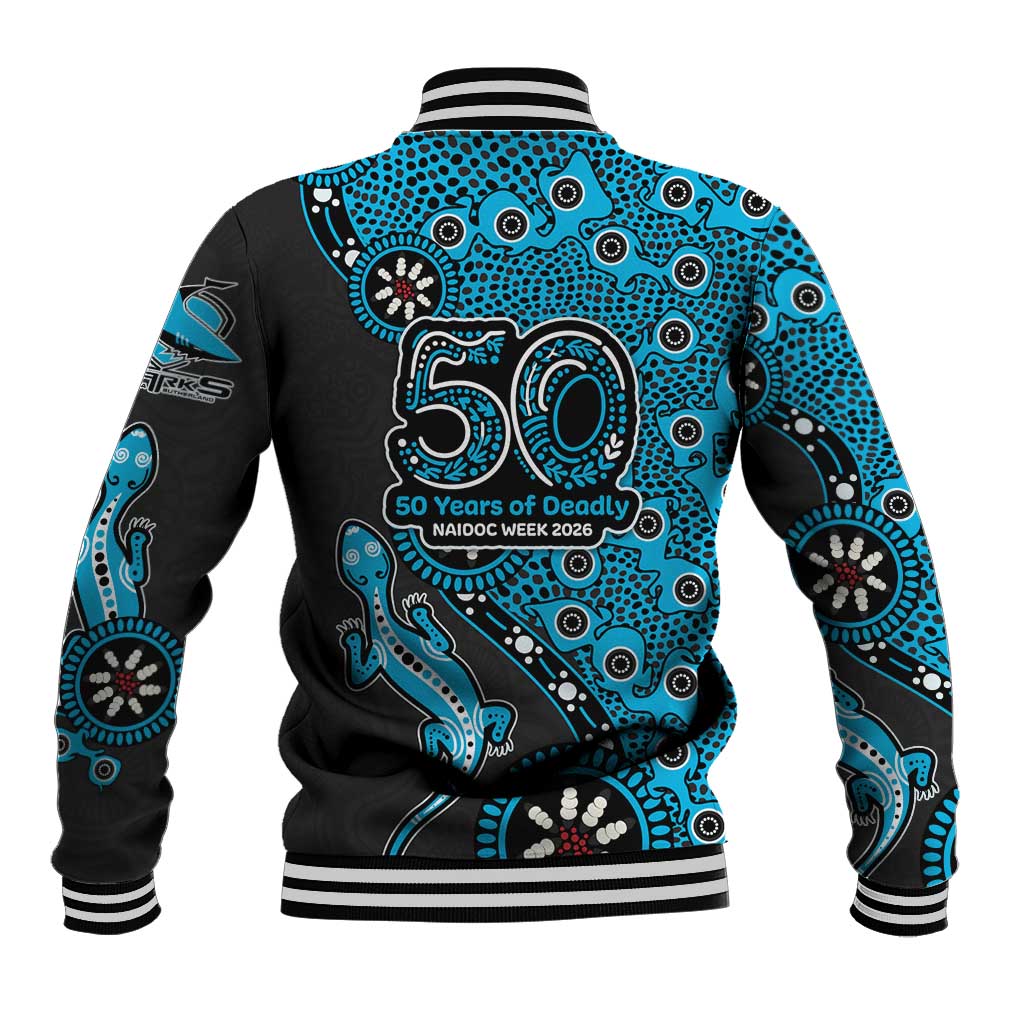 Cronulla-Sutherland Sharks NAIDOC Week 2026 Baseball Jacket Aboriginal Lizard Dot Painting - 50 Years of Deadly