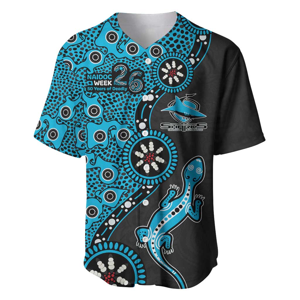 Cronulla-Sutherland Sharks NAIDOC Week 2026 Baseball Jersey Aboriginal Lizard Dot Painting - 50 Years of Deadly