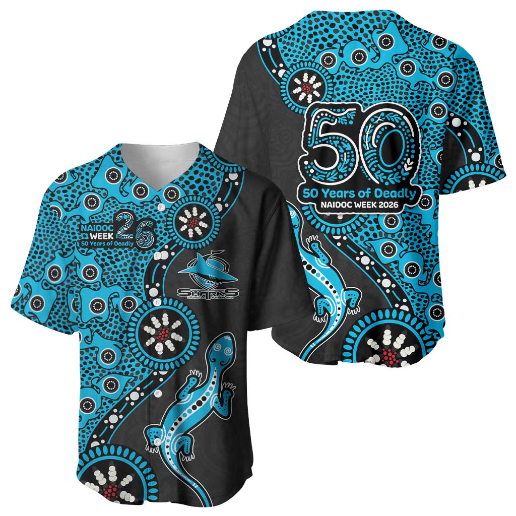 Cronulla-Sutherland Sharks NAIDOC Week 2026 Baseball Jersey Aboriginal Lizard Dot Painting - 50 Years of Deadly