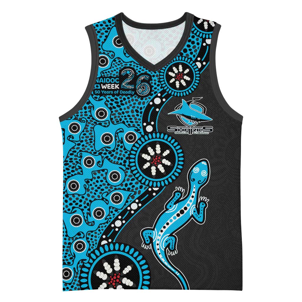 Cronulla-Sutherland Sharks NAIDOC Week 2026 Basketball Jersey Aboriginal Lizard Dot Painting - 50 Years of Deadly