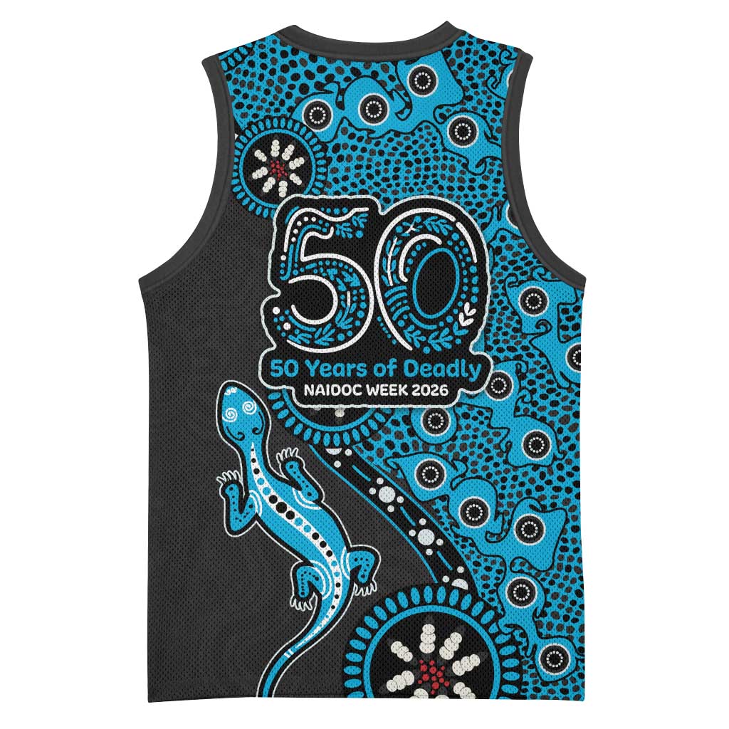 Cronulla-Sutherland Sharks NAIDOC Week 2026 Basketball Jersey Aboriginal Lizard Dot Painting - 50 Years of Deadly