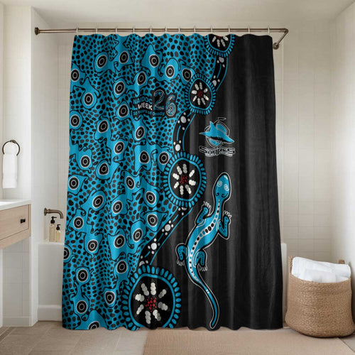 Cronulla-Sutherland Sharks NAIDOC Week 2026 Bathroom Set Aboriginal Lizard Dot Painting - 50 Years of Deadly