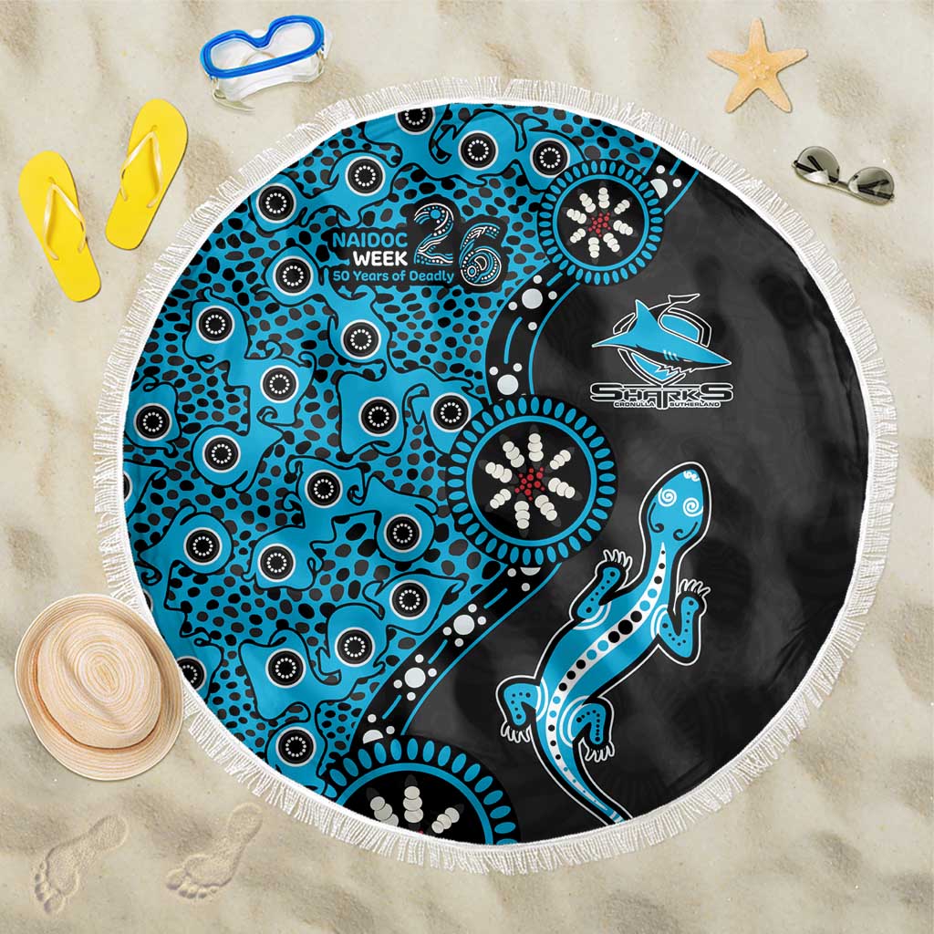 Cronulla-Sutherland Sharks NAIDOC Week 2026 Beach Blanket Aboriginal Lizard Dot Painting - 50 Years of Deadly