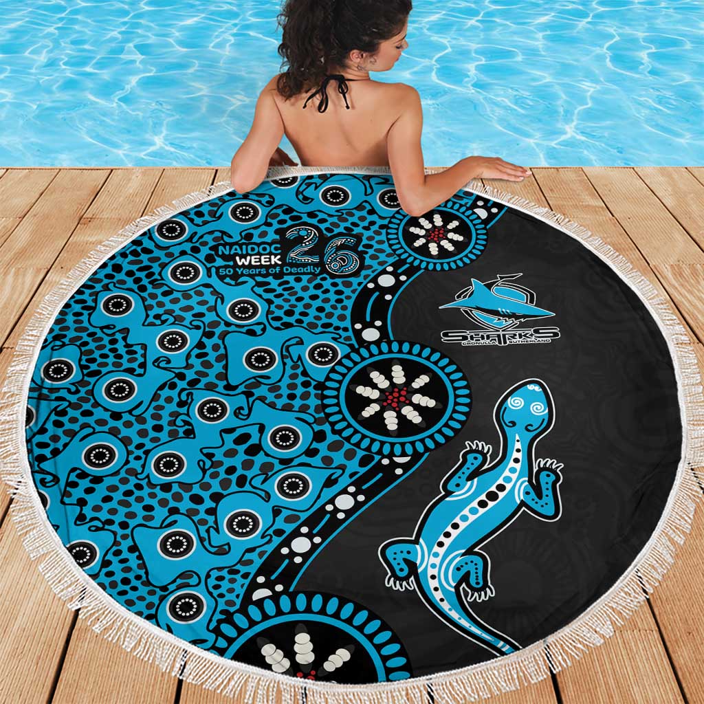 Cronulla-Sutherland Sharks NAIDOC Week 2026 Beach Blanket Aboriginal Lizard Dot Painting - 50 Years of Deadly