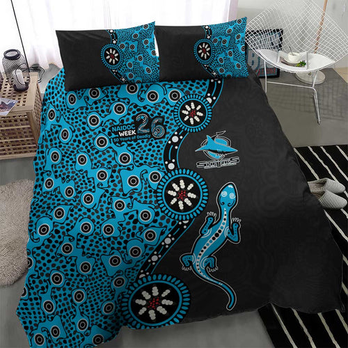 Cronulla-Sutherland Sharks NAIDOC Week 2026 Bedding Set Aboriginal Lizard Dot Painting - 50 Years of Deadly