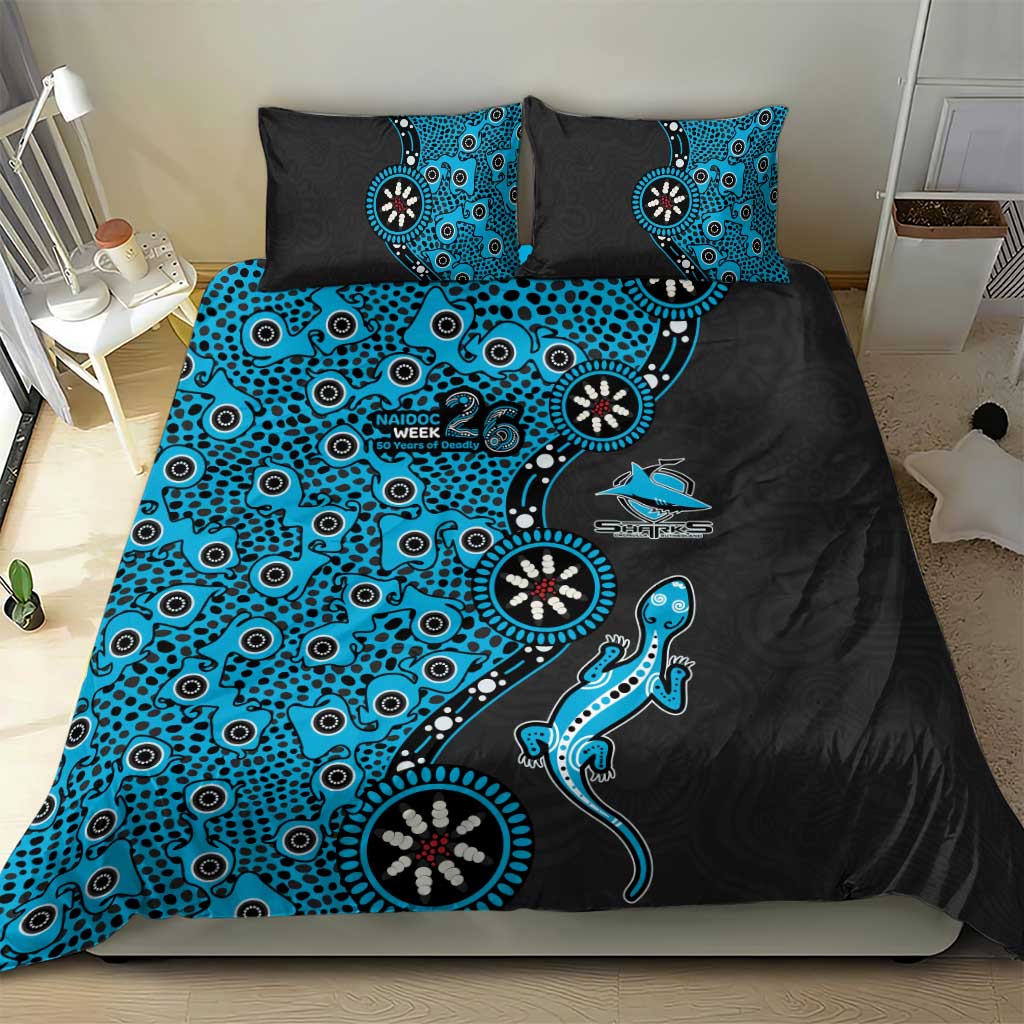 Cronulla-Sutherland Sharks NAIDOC Week 2026 Bedding Set Aboriginal Lizard Dot Painting - 50 Years of Deadly