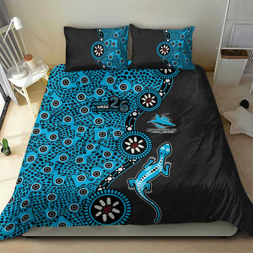 Cronulla-Sutherland Sharks NAIDOC Week 2026 Bedding Set Aboriginal Lizard Dot Painting - 50 Years of Deadly