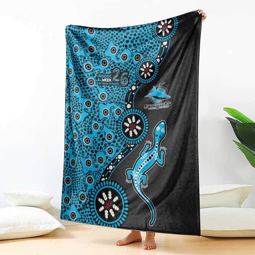 Cronulla-Sutherland Sharks NAIDOC Week 2026 Blanket Aboriginal Lizard Dot Painting - 50 Years of Deadly