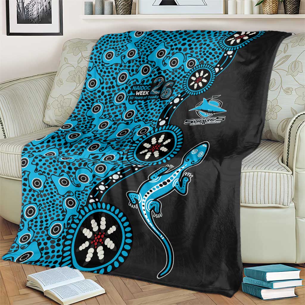 Cronulla-Sutherland Sharks NAIDOC Week 2026 Blanket Aboriginal Lizard Dot Painting - 50 Years of Deadly