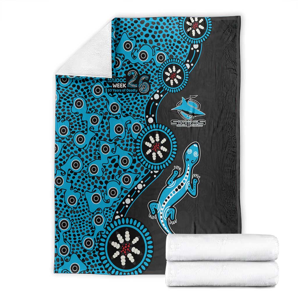 Cronulla-Sutherland Sharks NAIDOC Week 2026 Blanket Aboriginal Lizard Dot Painting - 50 Years of Deadly