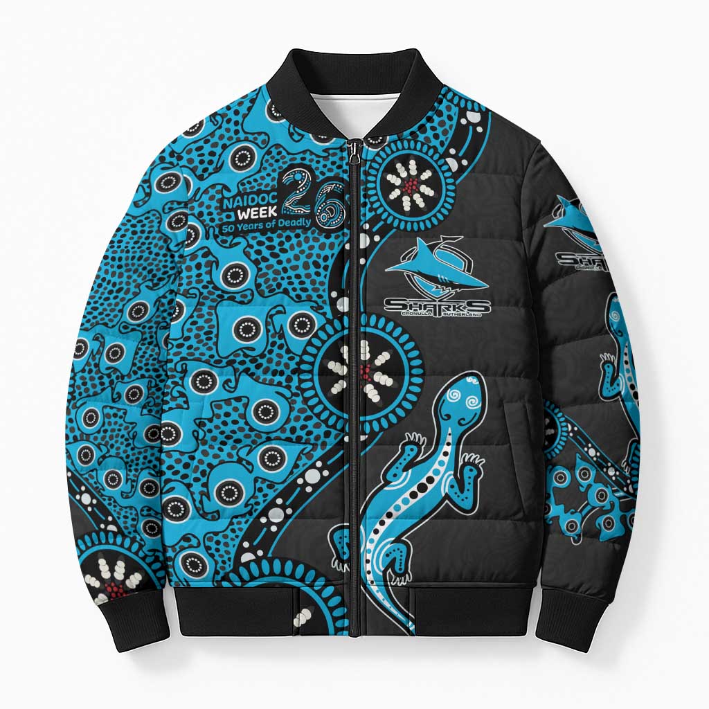 Cronulla-Sutherland Sharks NAIDOC Week 2026 Bomber Puffer Jacket Aboriginal Lizard Dot Painting - 50 Years of Deadly