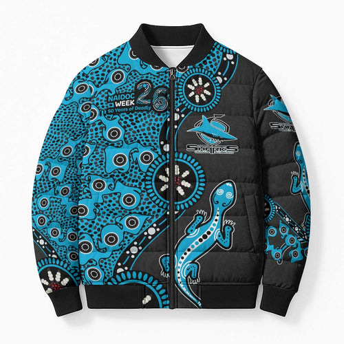 Cronulla-Sutherland Sharks NAIDOC Week 2026 Bomber Puffer Jacket Aboriginal Lizard Dot Painting - 50 Years of Deadly