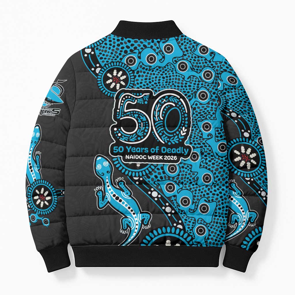 Cronulla-Sutherland Sharks NAIDOC Week 2026 Bomber Puffer Jacket Aboriginal Lizard Dot Painting - 50 Years of Deadly