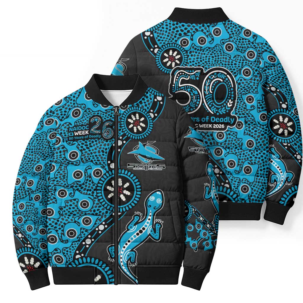 Cronulla-Sutherland Sharks NAIDOC Week 2026 Bomber Puffer Jacket Aboriginal Lizard Dot Painting - 50 Years of Deadly