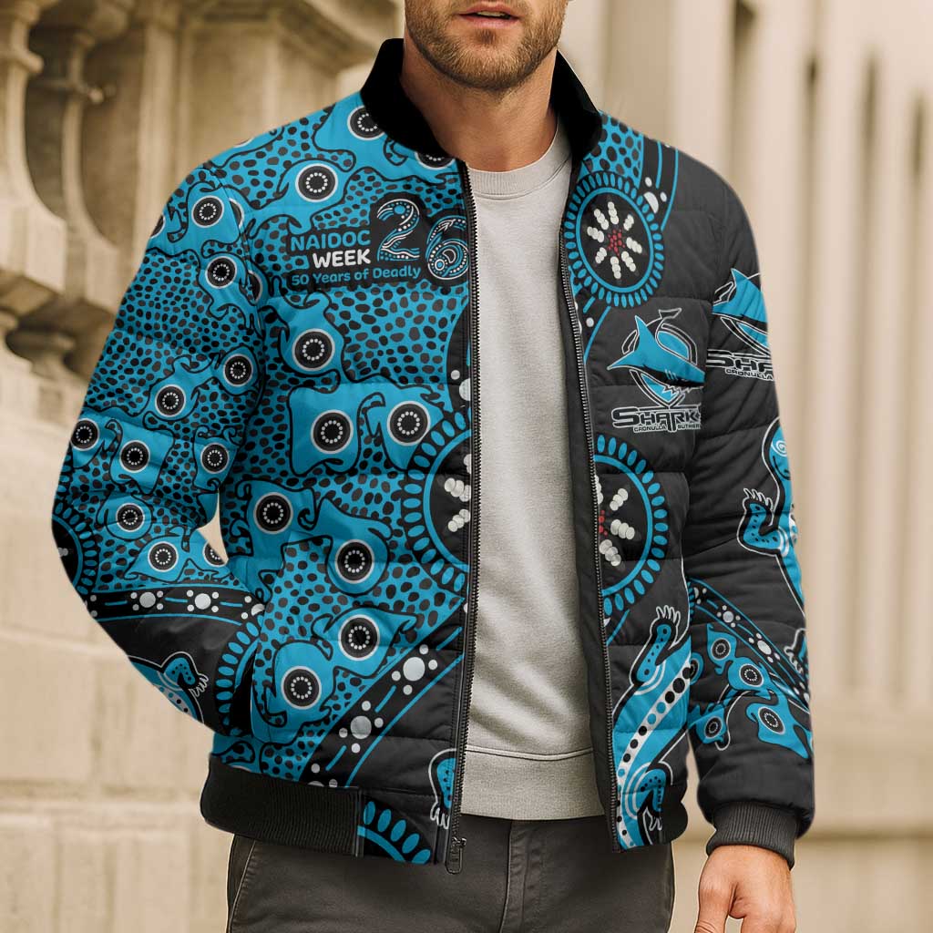Cronulla-Sutherland Sharks NAIDOC Week 2026 Bomber Puffer Jacket Aboriginal Lizard Dot Painting - 50 Years of Deadly