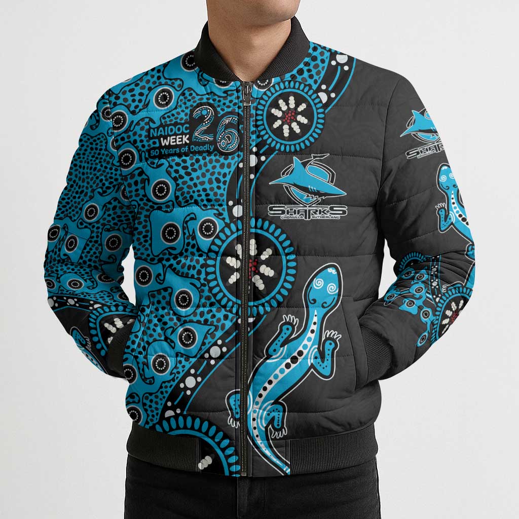 Cronulla-Sutherland Sharks NAIDOC Week 2026 Bomber Puffer Jacket Aboriginal Lizard Dot Painting - 50 Years of Deadly