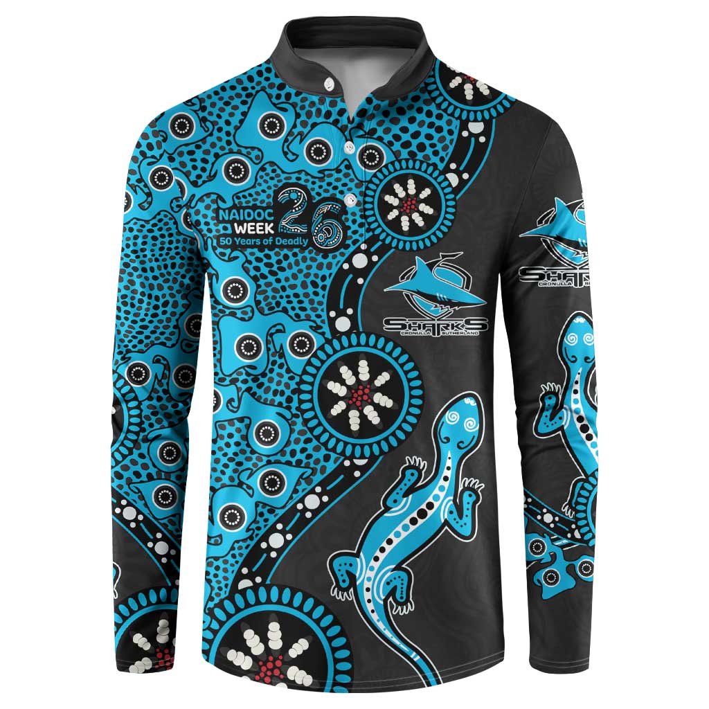 Cronulla-Sutherland Sharks NAIDOC Week 2026 Button Sweatshirt Aboriginal Lizard Dot Painting - 50 Years of Deadly