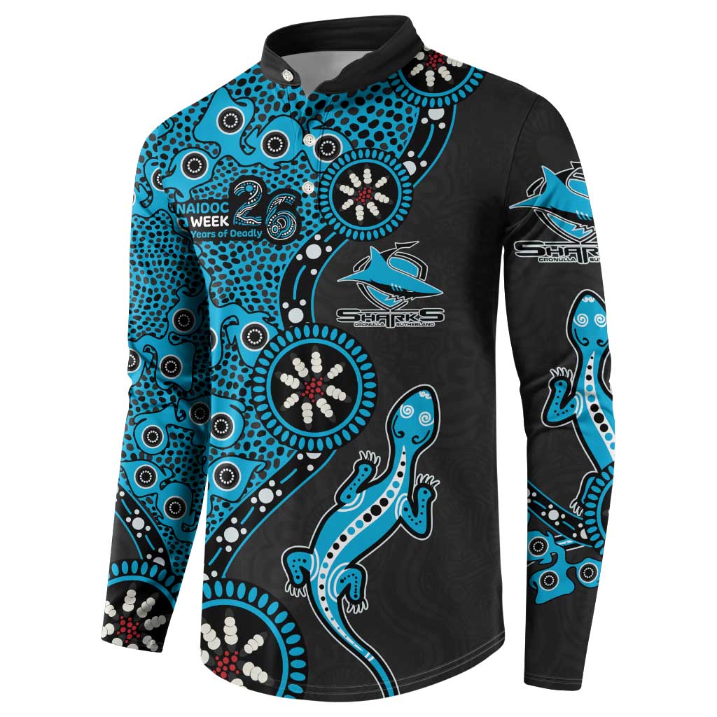 Cronulla-Sutherland Sharks NAIDOC Week 2026 Button Sweatshirt Aboriginal Lizard Dot Painting - 50 Years of Deadly