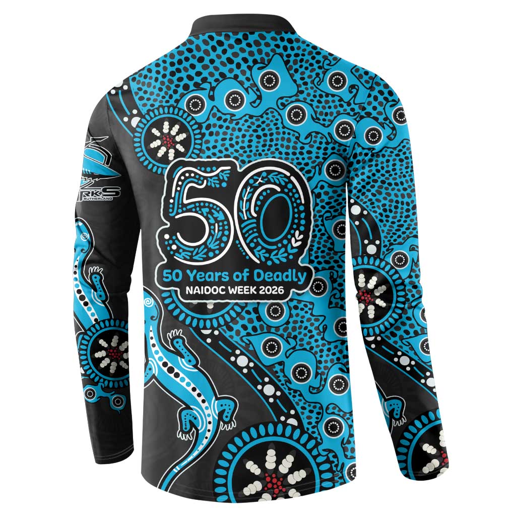 Cronulla-Sutherland Sharks NAIDOC Week 2026 Button Sweatshirt Aboriginal Lizard Dot Painting - 50 Years of Deadly