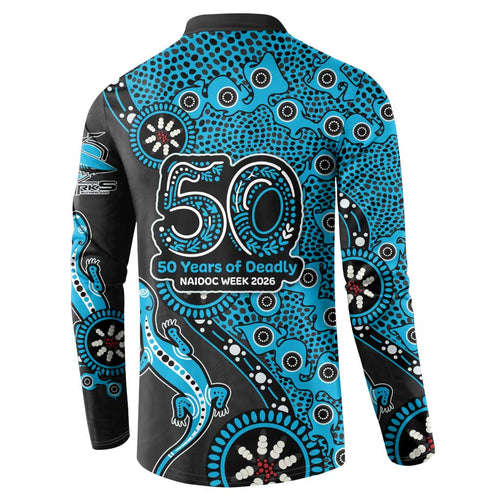 Cronulla-Sutherland Sharks NAIDOC Week 2026 Button Sweatshirt Aboriginal Lizard Dot Painting - 50 Years of Deadly