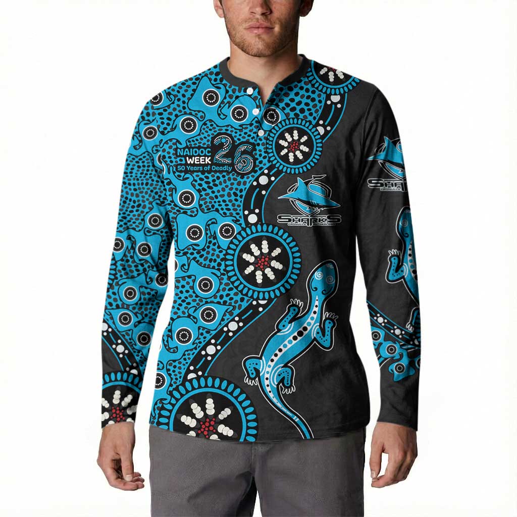Cronulla-Sutherland Sharks NAIDOC Week 2026 Button Sweatshirt Aboriginal Lizard Dot Painting - 50 Years of Deadly