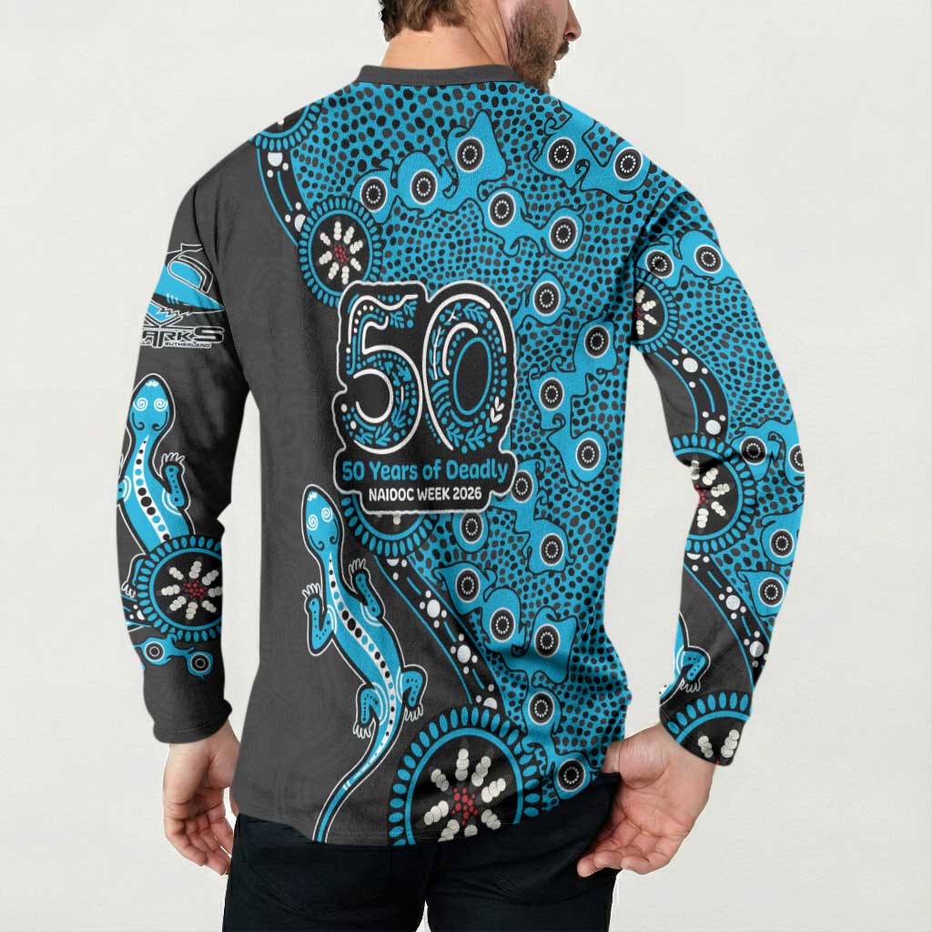Cronulla-Sutherland Sharks NAIDOC Week 2026 Button Sweatshirt Aboriginal Lizard Dot Painting - 50 Years of Deadly